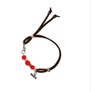 Red Lamp Beaded Leather Charm Bracelet